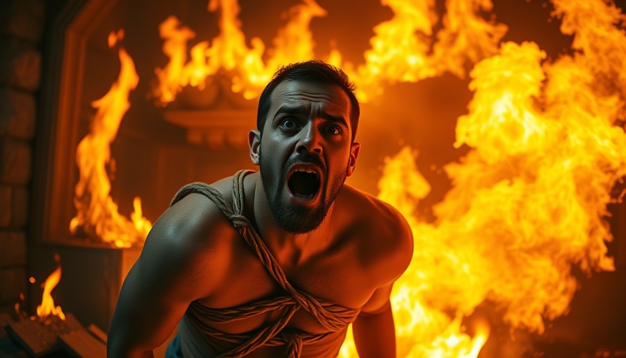 Terrified man tied up amid flames, questioning risk for $500,000.