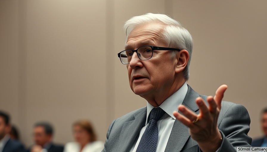 Distinguished man with glasses gesturing at conference.