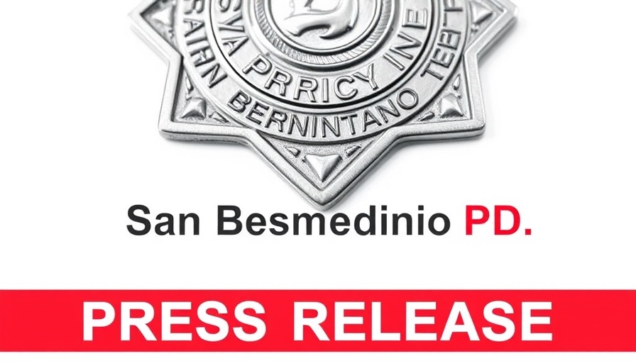 San Bernardino Police badge and press release text related to DUI checkpoints.