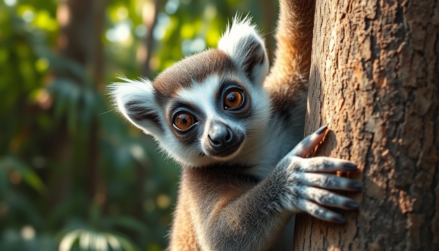Curious lemur in a tropical forest setting.