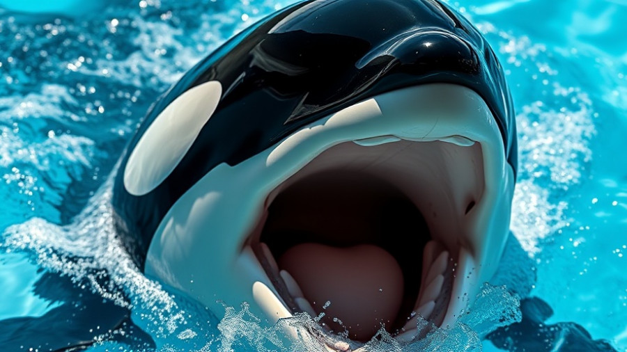 Orca in a pool, open mouth captured, free willy orca rescue