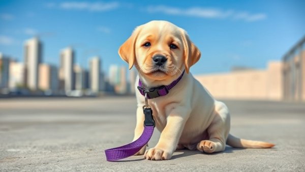 Adorable puppy sitting outdoors, part of a potty training guide.