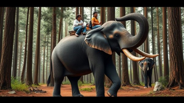 Elephant carrying people in a forest, illustrating reintroducing captive elephants to the wild.