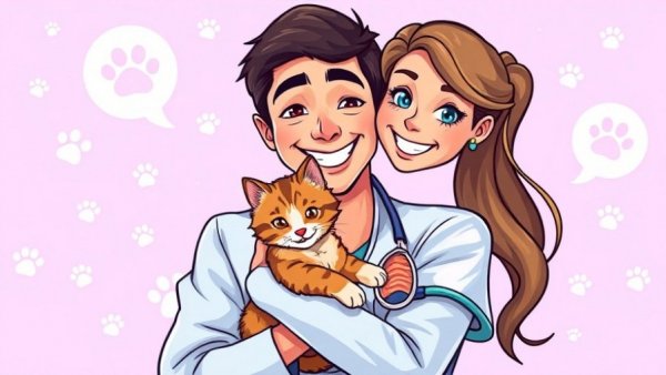 Vet with kitten discussing cat nutrition and tick prevention.