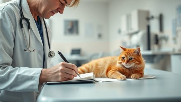 Veterinarian with ginger cat in clinic discussing UK veterinary costs.