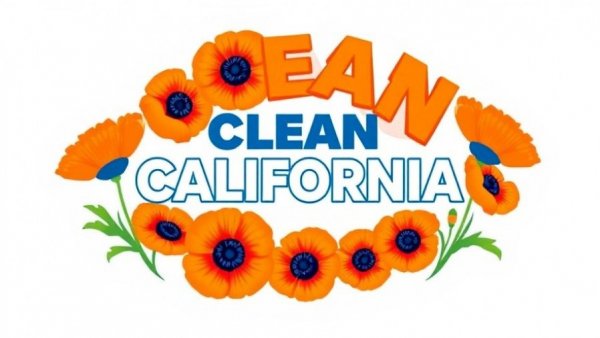 Clean California Community logo with yellow poppies.