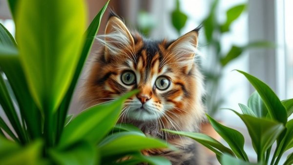 Curious cat in a safe herb garden for cats.