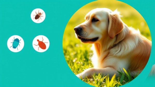Golden retriever exemplifies Flea and Tick Control for Pets, sunny grassy field.