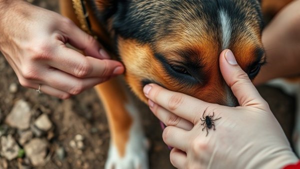 Tick-borne diseases in dogs: relaxed dog checked for ticks outdoors.