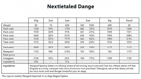 Nexgard Spectra dosage chart for dogs by weight and pack color.