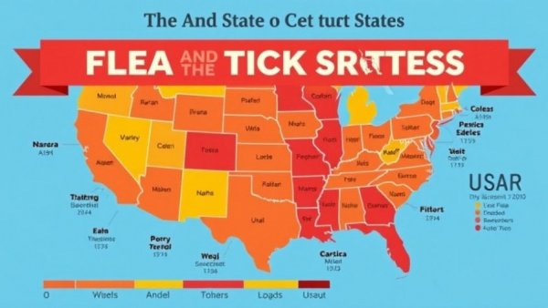 Flea and Tick Season in the USA infographic showing states and timeframes.