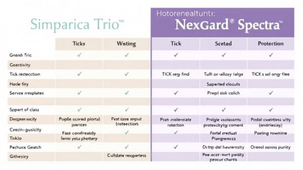 Comparison chart of Simparica Trio vs NexGard Spectra features.