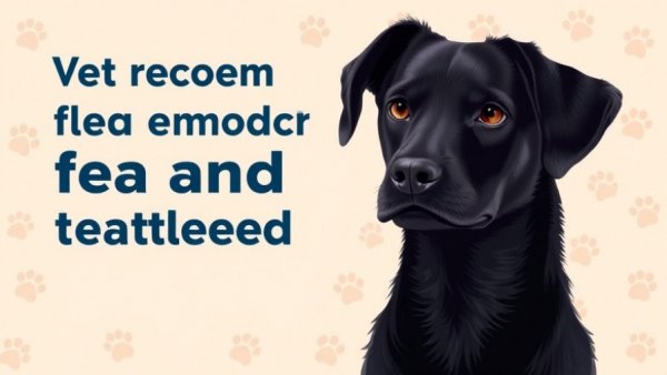 Vet Recommended Flea and Tick Treatments for Dogs, modern illustration of attentive black dog.