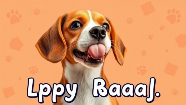 Beagle licking nose beside text about must-have dog products for new parents.