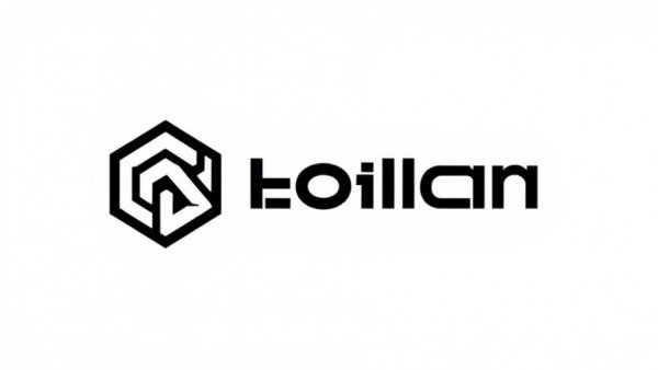 Modern geometric logo with black, white, and gold design.