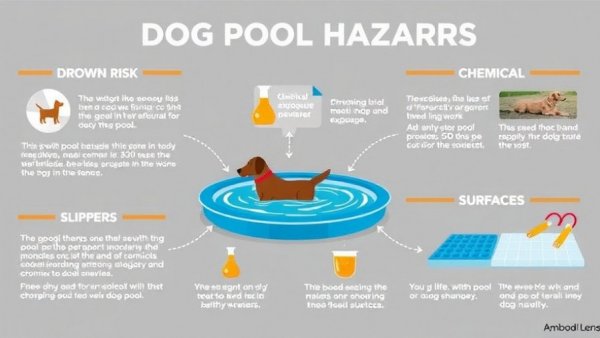 Infographic on dog pool safety tips highlighting key hazards.