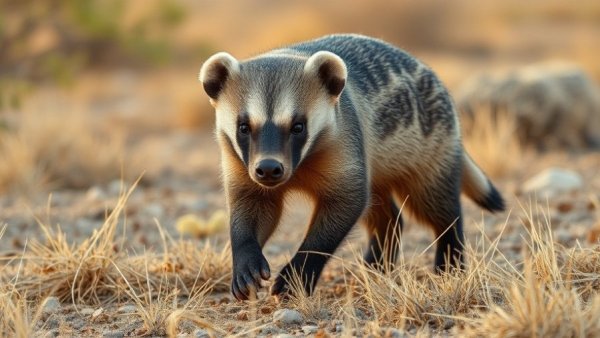 Honey badger in dry habitat, representing most aggressive animals