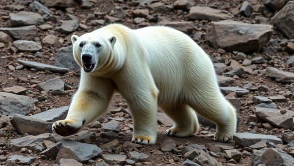 Majestic polar bear exploring tundra, polar bear safety awareness.