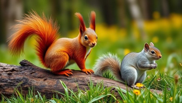 Red squirrels vs grey squirrels, contrasting colors and habitats.