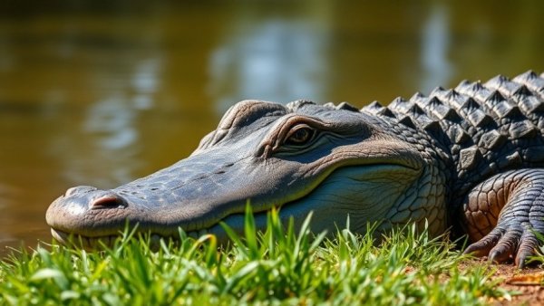 Alligator resting near water at Kenansville Drive-Thru Safari Experience