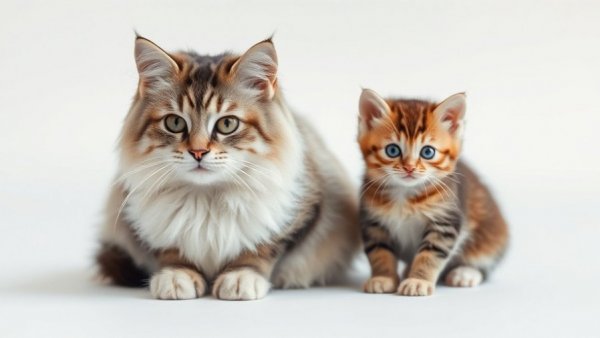 Introducing a Kitten to an Older Cat, fluffy pair seated together.
