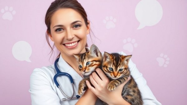 Female vet with kitten for traveling with cats advice