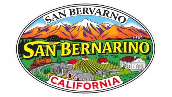 San Bernardino City Council Meeting emblem showing historical city elements.