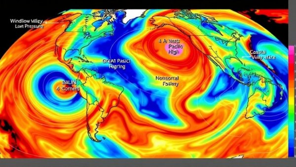 Annotated Baja East Cape wind recipe map with pressure systems and winds.