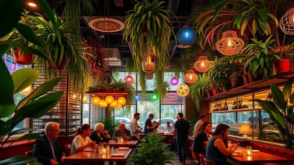 Lush interior of one of the best restaurants in NYC with vibrant decor.
