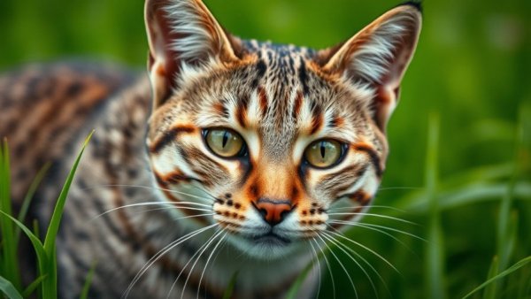 European wildcat close-up in England's grassy habitat