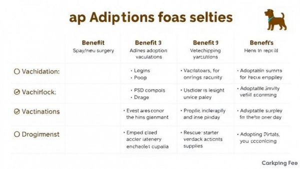 Infographic showing typical inclusions in adoption fees, Puppy Bowl adoption cost outline.