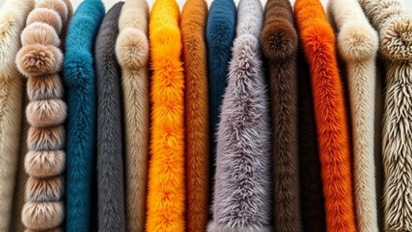 Assorted faux fur coats in various colors and textures.