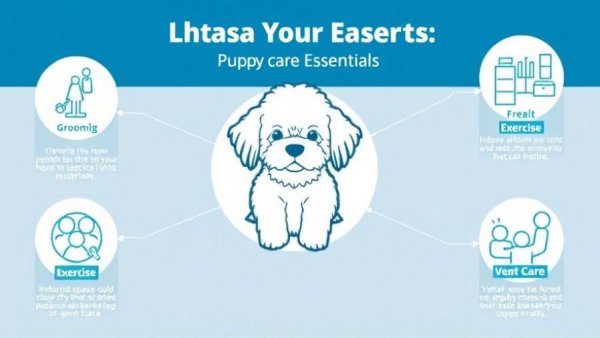 Infographic on Lhasa Apso puppy home setup essentials.