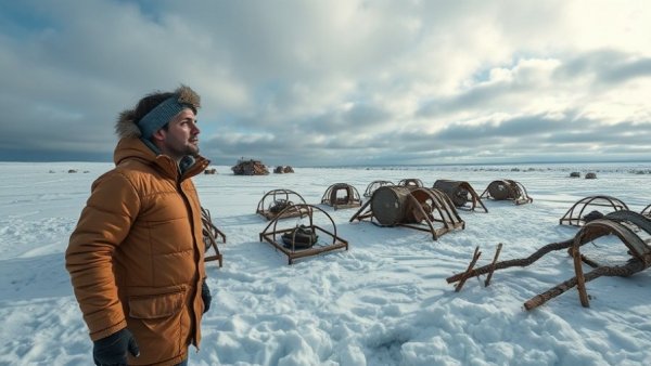 Ancient Reindeer Trap Discovery in Norway: Researcher explores icy landscape.