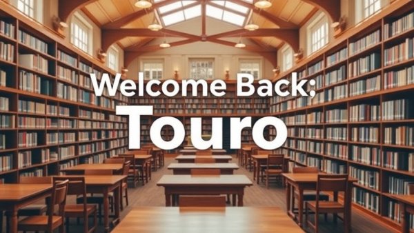 Touro Libraries resources at cozy library interior with bookshelves.