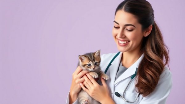 Veterinarian with kitten in Ask a Vet segment on cat health.