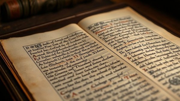 Intricate medieval manuscript with cursive writing on aged parchment.