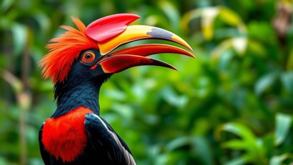 Vibrant African hornbill in lush forest, illustrating African hornbill trade.