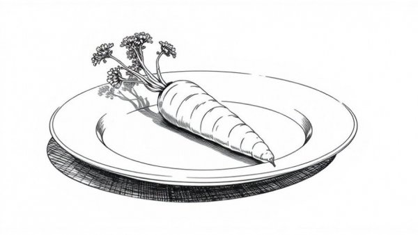 Illustration of a carrot on a plate, $20 side dish concept