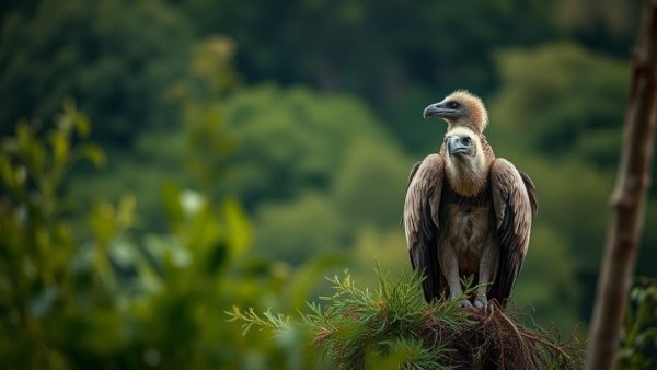 Majestic Griffon Vultures perched on tree, reintroduction in Romania