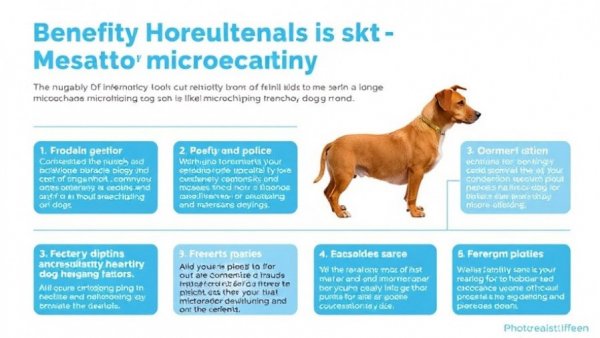 Dog Welfare News infographic on mandatory microchipping benefits.