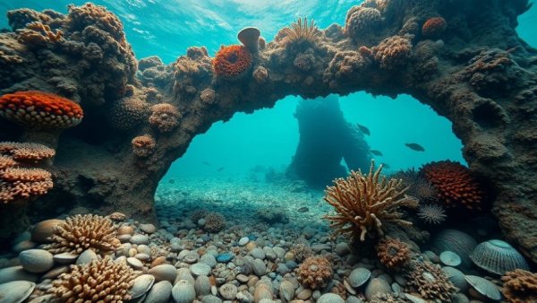 Quagga mussels encrusting submerged arch in Lake Geneva.