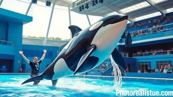 Orca marine show at Miami Seaquarium, lively aquatic performance.