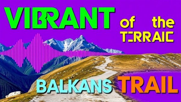 Podcast poster for Peaks of the Balkans Trail episode with mountain view.