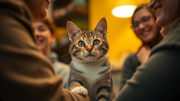 Larry the Cat in a cozy room with friendly people at Downing Street.