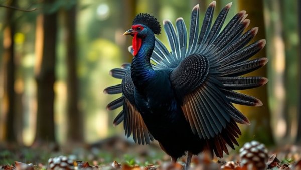 Capercaillie displaying in forest, related to grouse ecology research.