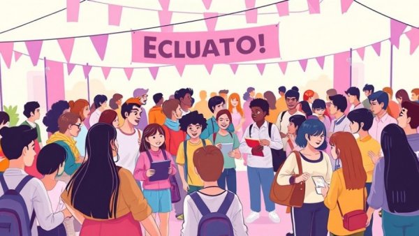 Open Education Week 2026 illustration showing diverse group collaboration in a festival environment.