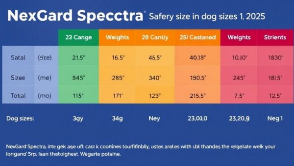 NexGard Spectra dosage table by dog size and weight.