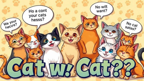 Colorful collage of cats with speech bubbles on cat aggression.