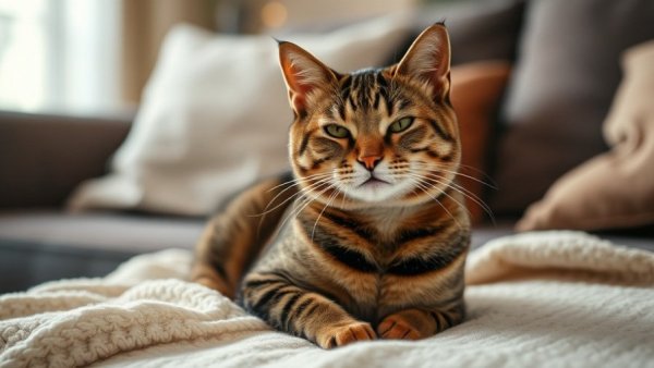 Catster Weekly Photo Contest Winners: Relaxed tabby cat on blanket.